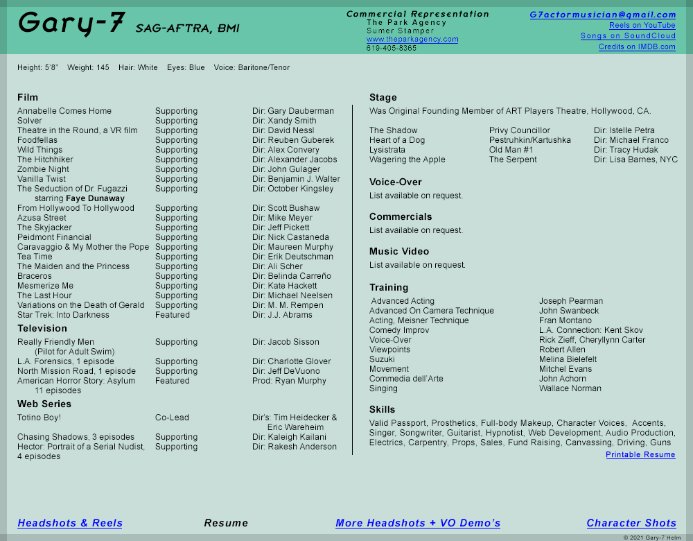 Gary Helm, Gary-7, Actor, Musician